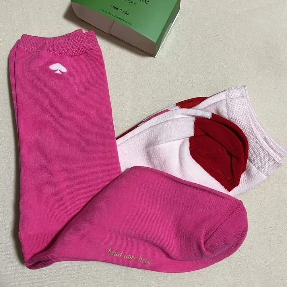 Kate Spade Pink Heart Print Crew Socks 3 Pack